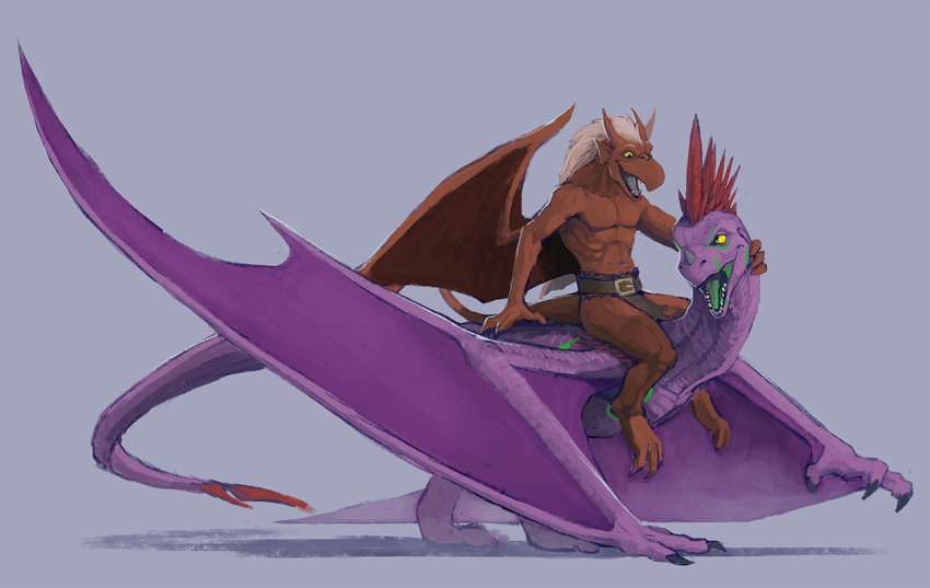 anthro brooklyn_(gargoyles) disney dragon duo feral gargoyles riding slash0x straddling wings wyvern