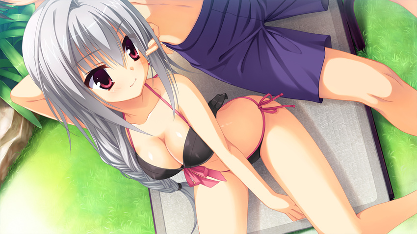 bikini cleavage dracu-riot! elina_olegovna_owen game_cg gray_hair kobuichi long_hair swimsuit yuzusoft