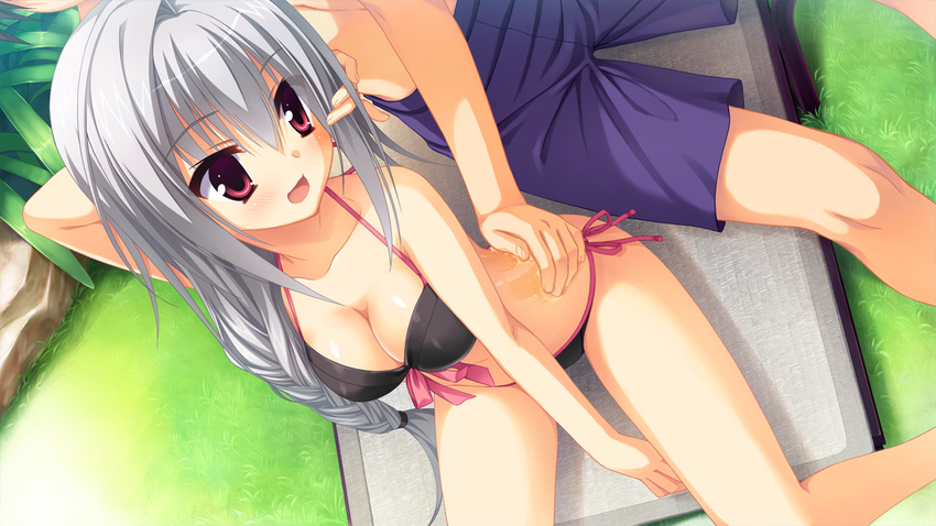 bikini cleavage dracu-riot! elina_olegovna_owen game_cg gray_hair kobuichi long_hair swimsuit yuzusoft