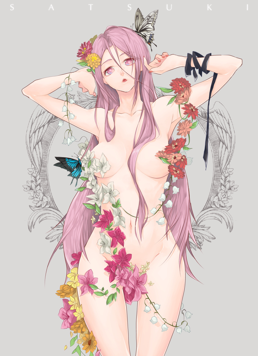 bad_id bad_pixiv_id bug butterfly censored convenient_censoring flower highres insect kuroko_no_basuke long_hair momoi_satsuki nude pink_hair q-xxx-d