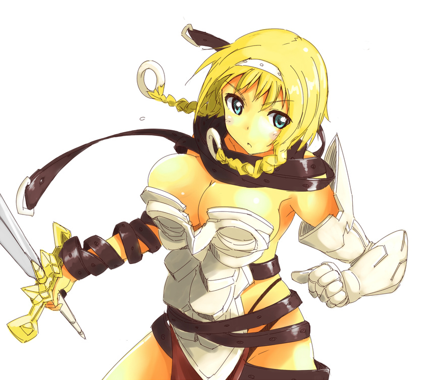 1girl armor belt blonde_hair breasts highres large_breasts leina queen's_blade queen's_blade shive simple_background white_background