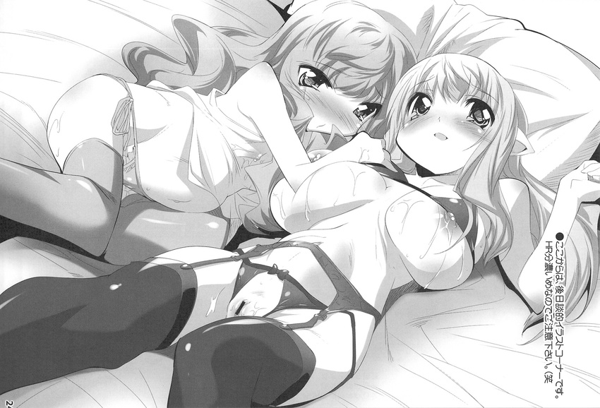2girls artist_request blush breasts censored highres lactation large_breasts lingerie long_hair louise_francoise_le_blanc_de_la_valliere multiple_girls pointy_ears pregnant pussy tiffania_westwood underwear zero_no_tsukaima