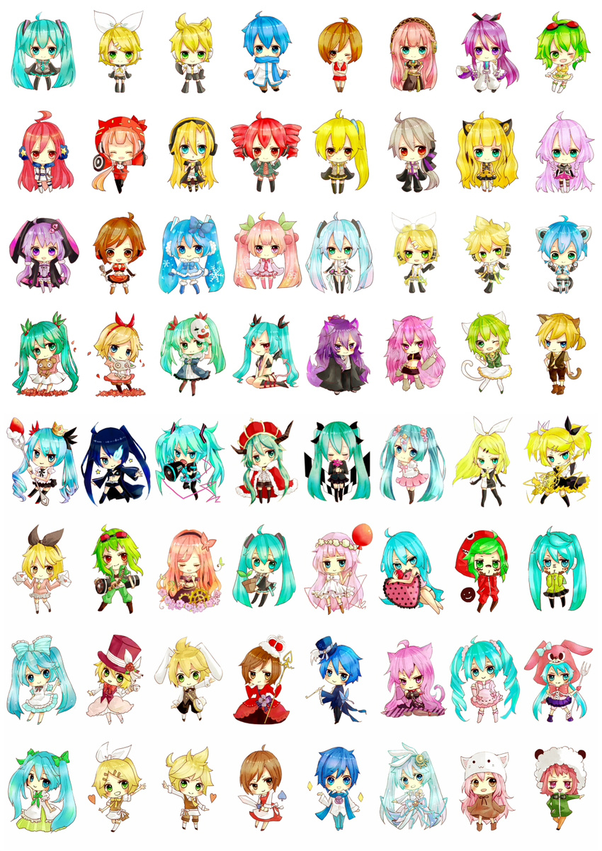 6+girls aa_subarashiki_nyansei_(vocaloid) akita_neru alice_in_musicland_(vocaloid) bangs black_rock_shooter black_rock_shooter_(character) blonde_hair blue_eyes blue_hair blunt_bangs blush bokura_no_16bit_warz_(vocaloid) brown_hair chibi crossover flower full_body goggles goggles_on_head green_eyes green_hair gumi hair_flower hair_ornament hatsune_miku hello_planet_(vocaloid) highres hitobashira_alice_(vocaloid) hood hoodie ia_(vocaloid) jinrou_kyoushikyoku_(vocaloid) just_be_friends_(vocaloid) kagamine_len kagamine_rin kaito kamui_gakupo karakuri_pierrot_(vocaloid) kasane_teto koi_wa_sensou_(vocaloid) kurikaeshi_hitotsubu_(vocaloid) lily_(vocaloid) long_hair looking_at_viewer lots_of_laugh_(vocaloid) matryoshka_(vocaloid) md5_mismatch megurine_luka meiko melt_(vocaloid) multiple_boys multiple_girls nekomura_iroha panda_hero_(vocaloid) pink_eyes pink_hair red_hair romeo_to_cinderella_(vocaloid) roshin_yuukai_(vocaloid) saihate_(vocaloid) sakine_meiko sakura_miku seeu sf-a2_miki short_hair shuumatsu_ga_yattekuru!_(vocaloid) simple_background songover spica_(vocaloid) sweet_devil_(vocaloid) the_beast_(vocaloid) toeto_(vocaloid) twintails utau very_long_hair vocaloid vocaloid_append voyakiloid wander_last_(vocaloid) white_background world_is_mine_(vocaloid) yowane_haku yura0910