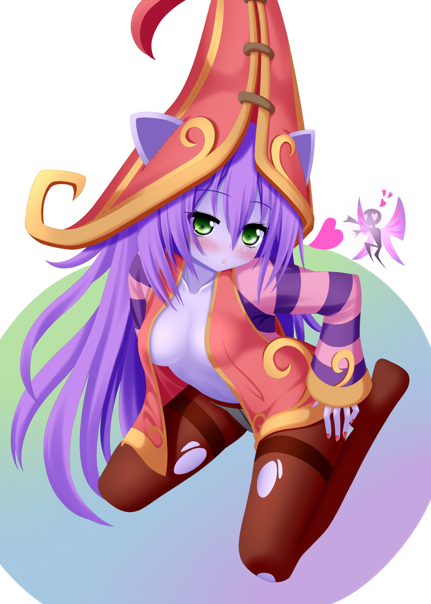 blush breasts green_eyes league_of_legends long_hair lulu lulu_(league_of_legends) purple_hair purple_skin