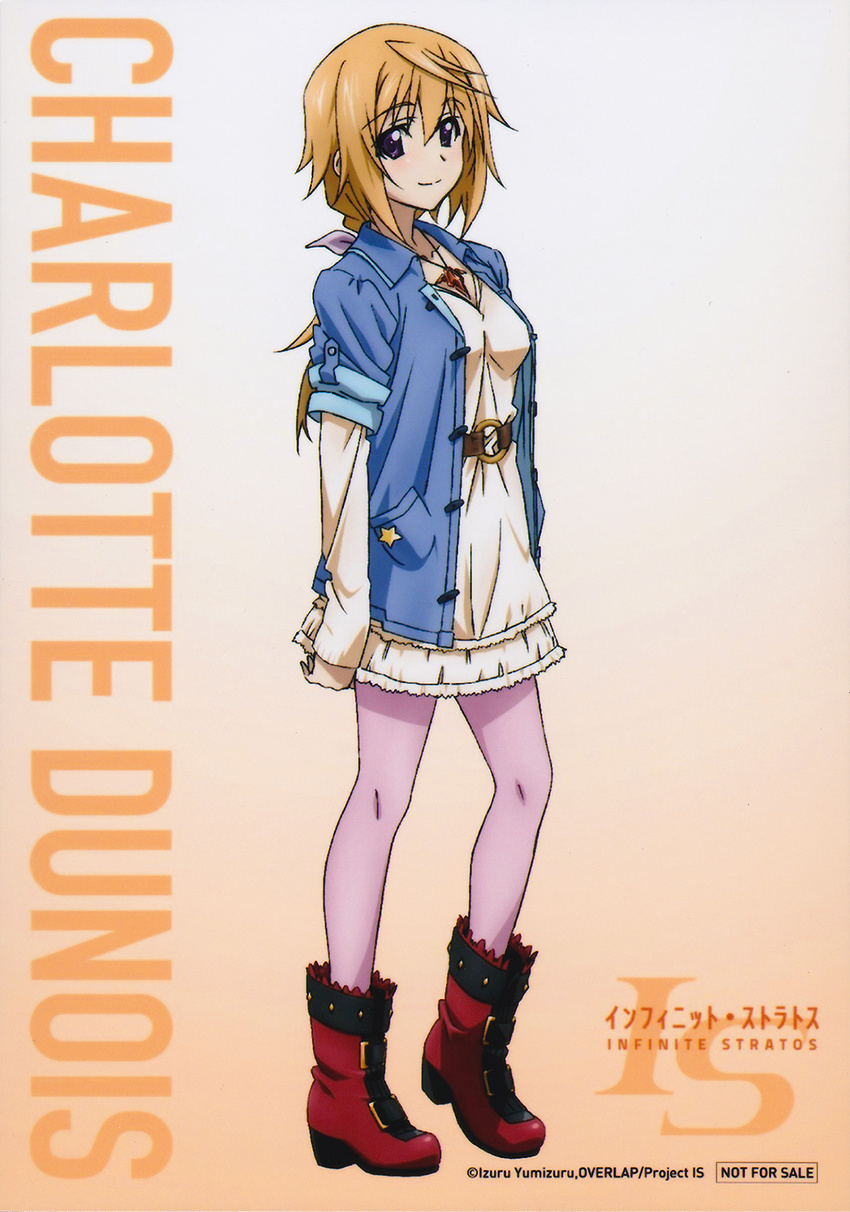 1girl blonde_hair charlotte_dunois infinite_stratos official_art purple_eyes solo