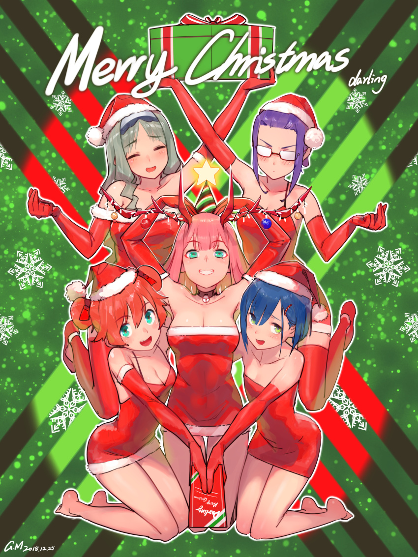 christmas cleavage darling_in_the_franxx gorgeous_mushroom horns ichigo_(darling_in_the_franxx) ikuno_(darling_in_the_franxx) kokoro_(darling_in_the_franxx) miku_(darling_in_the_franxx) zero_two_(darling_in_the_franxx)