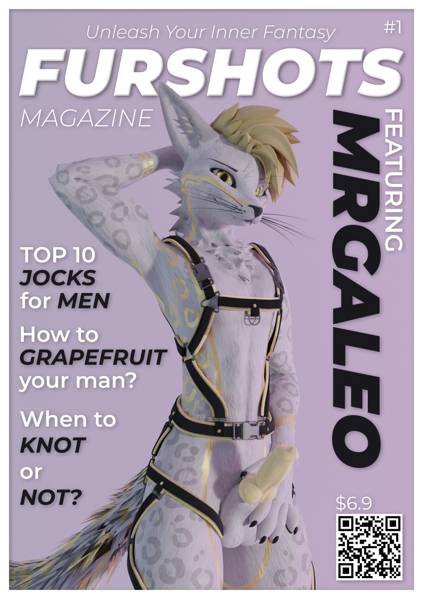 absurd_res anthro balls blender_(software) blender_cycles cover erection genitals hi_res magazine magazine_cover male mrgaleo penis pose rexouium solo spots