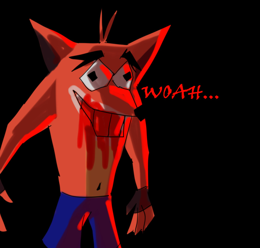 activision anthro bandicoot black_background blood blood_on_face bodily_fluids crash_bandicoot crash_bandicoot_(series) hi_res lostwisdom male mammal marsupial polygonal shaded silly simple_background simple_shading sketch solo