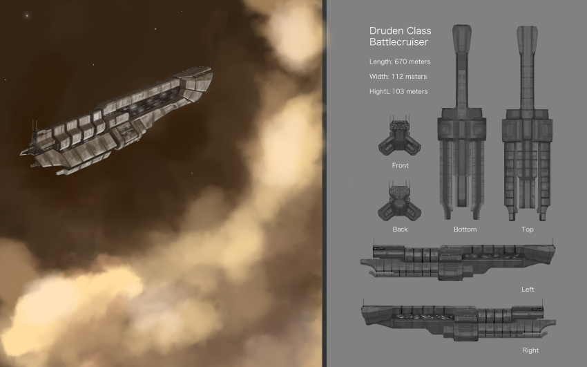 absurdres battlecruiser_(eve_online) cloud commentary concept_art english_text eve_online from_side highres military_vehicle minmatar_republic_(eve_online) modalmechanica multiple_views no_humans original outdoors reference_sheet science_fiction space spacecraft star_(sky) vehicle_focus