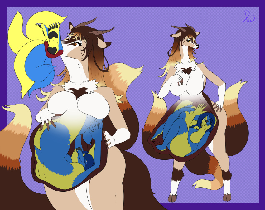 absurd_res antelope belly bovid breasts bulge canid canine christy_(christykitsune) deer duo feet female female_pred female_prey fluffy fox fur gazelle hi_res horn larger_female_smaller_female mammal swallowing tail tongue undifinder vanillazelle viera_(vanillazelle) vore