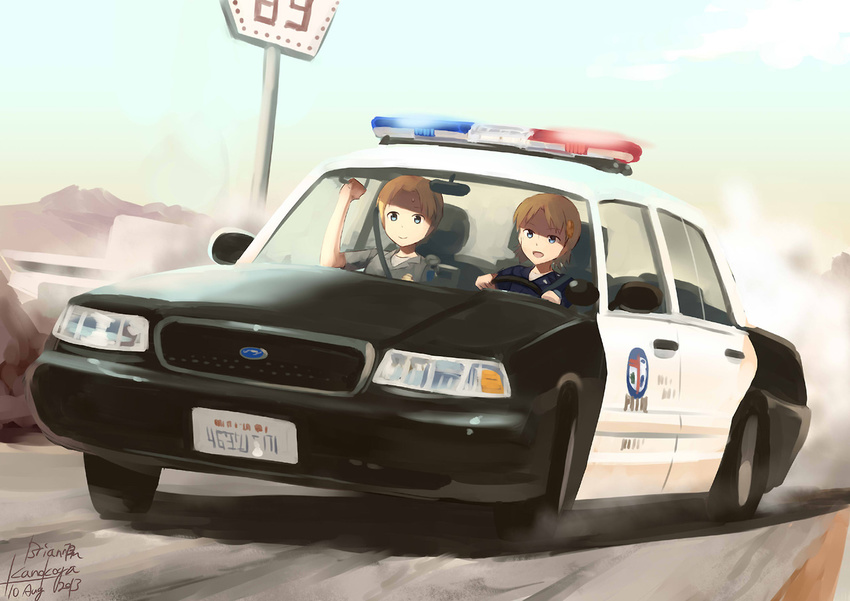 ar18_(upotte!!) artist_name car crown_victoria dated driving dust ford ground_vehicle kanokoga license_plate los_angeles_police_department m16a4_(upotte!!) md5_mismatch motor_vehicle multiple_girls police police_car police_uniform policewoman signature uniform upotte!!