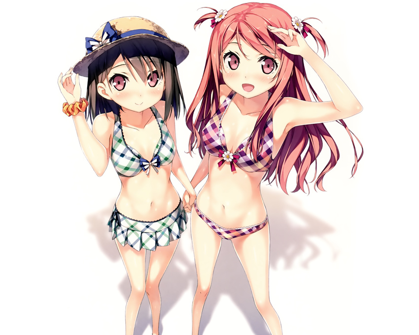 2girls 5_nenme_no_houkago bikini blush cleavage hat kantoku kurumi_(kantoku) shizuku_(kantoku) swimsuit white