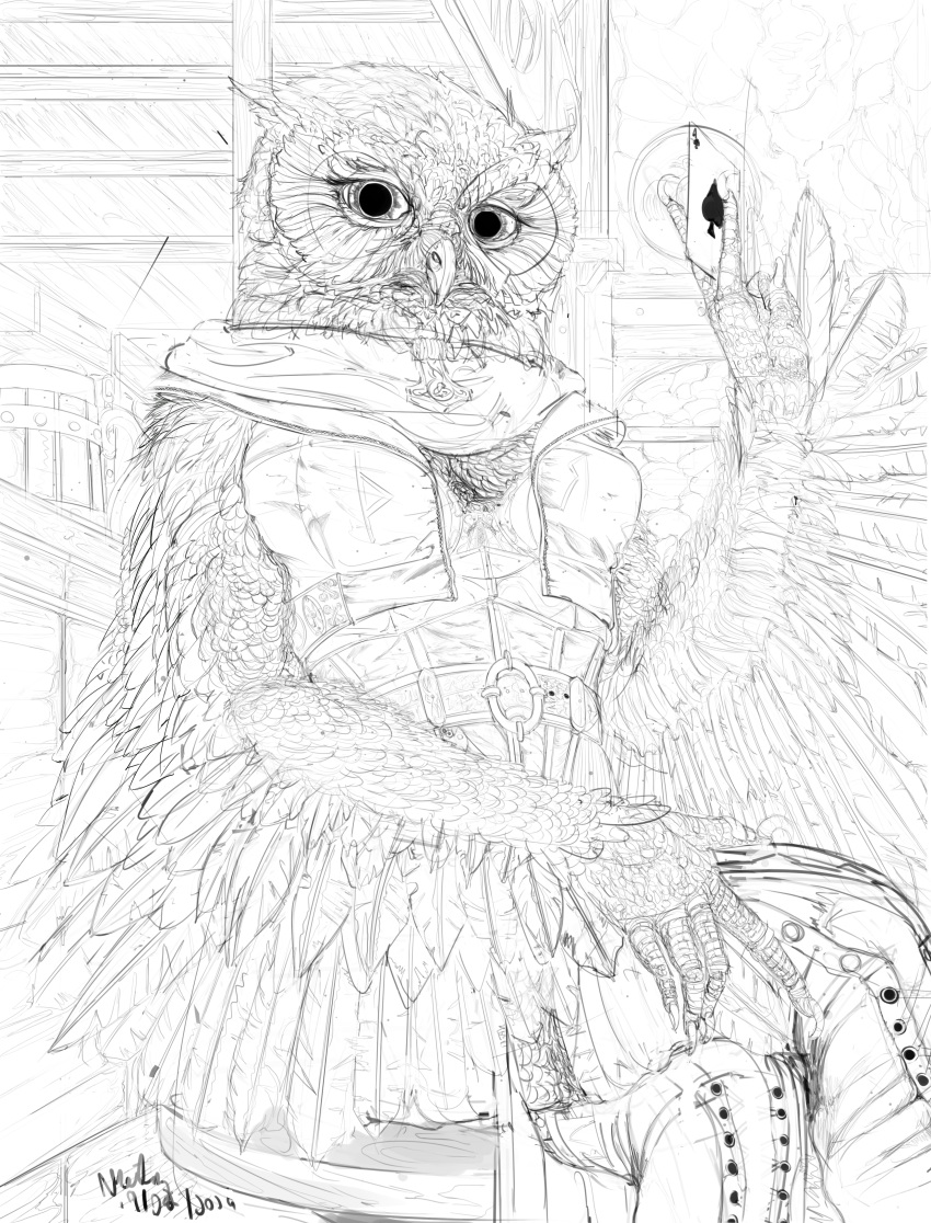 absurd_res alcohol anthro avian bar beer beverage bird female female/female hi_res humanoid medieval noiet_phenkka owl wings