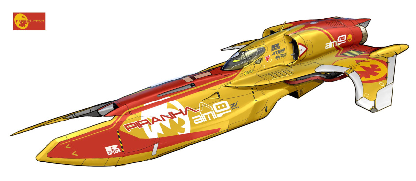 anti-gravity asterozoa company_name flying_car highres hover_vehicle logo no_humans piranha_(wipeout) race_vehicle redesign science_fiction solo vehicle_focus white_background wipeout