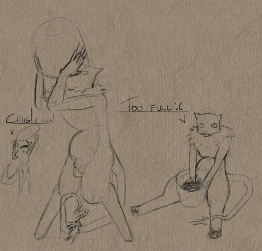 abdominal_bulge absurd_res animal_genitalia anthro balls bell casual_nudity chugging cryptid dialogue digitigrade eating english_text genitals hdyly hi_res long_tail male neck_tuft nude prehensile_tail seraphix sheath tail tail_tuft text tuft