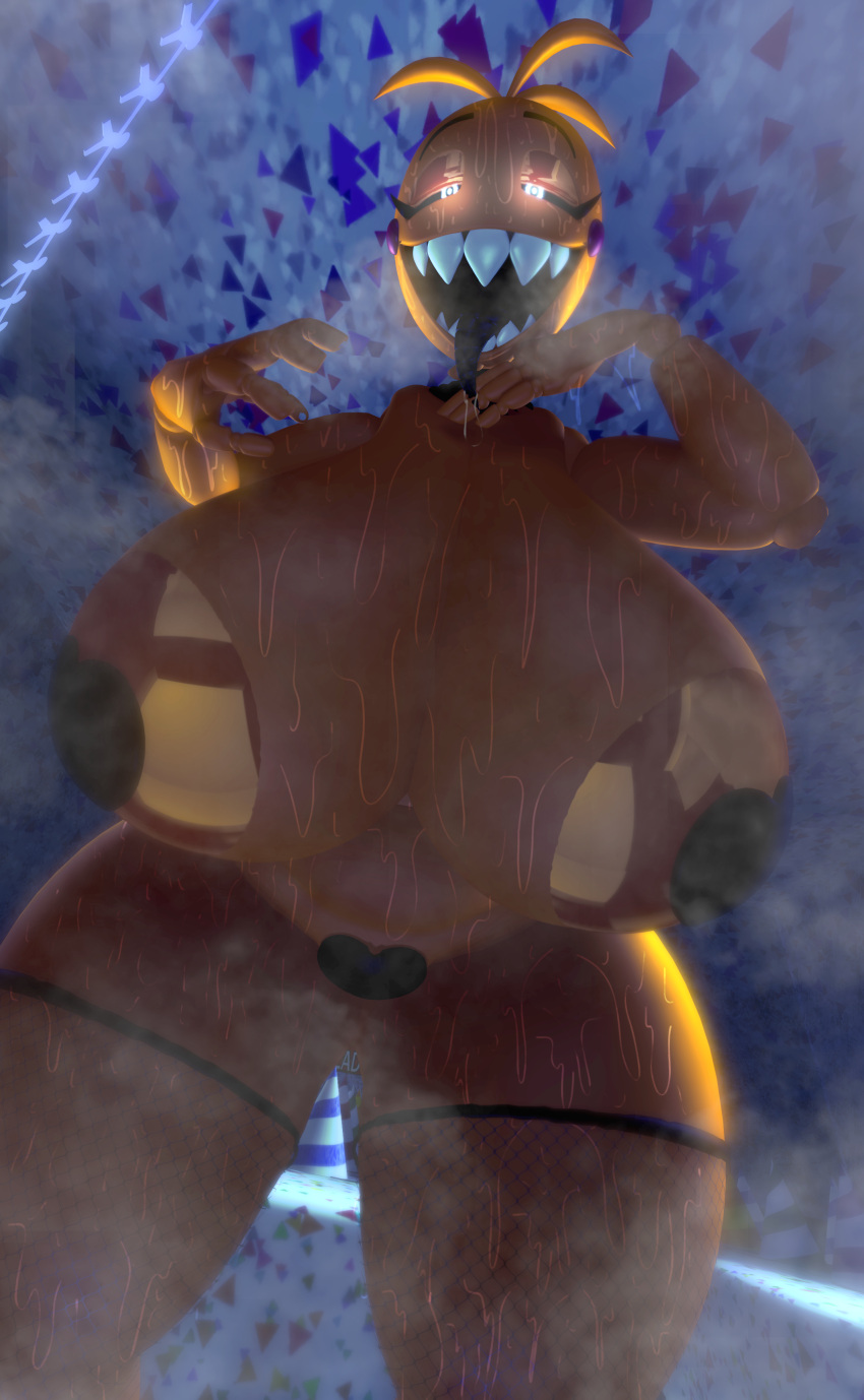 3d_(artwork) absurd_res animatronic anthro areola aroused aroused_smile avian big_areola big_breasts big_teeth bird black_sclera bodily_fluids breasts breath chicken clothing digital_media_(artwork) drooling female female_focus fishnet five_nights_at_freddy's five_nights_at_freddy's_2 galliform gallus_(genus) glistening glistening_body hair hat headgear headwear hi_res huge_breasts lewdwithlogan long_tongue looking_at_viewer looking_down machine musk musk_clouds narrowed_eyes nude open_mouth party_hat pasties phasianid pupils robot rosy_cheeks saliva scottgames sharp_teeth smile smiling_at_viewer solo solo_focus source_filmmaker steam steamy_breath sweat sweaty_body sweaty_breasts sweaty_legs teeth thick_thighs tongue tongue_out toothy_grin toy_chica_(fnaf) white_eyes white_pupils yellow_body