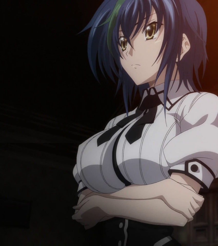 1girl blue_hair breasts high_school_dxd large_breasts school_uniform short_hair solo standing xenovia_(high_school_dxd)