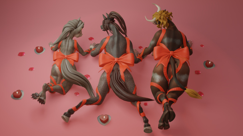 3d_(artwork) anthro big_butt bovid bovine bow_accessory butt canid canine canis cattle digital_media_(artwork) elsera equid equine female female/female game_(disambiguation) group hi_res holidays horse jira lexa mammal mary_(disambiguation) pink romantic trio valentine's_day vr_(disambiguation) wolf