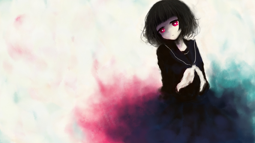 between_shizuki black_hair dark original red_eyes seifuku