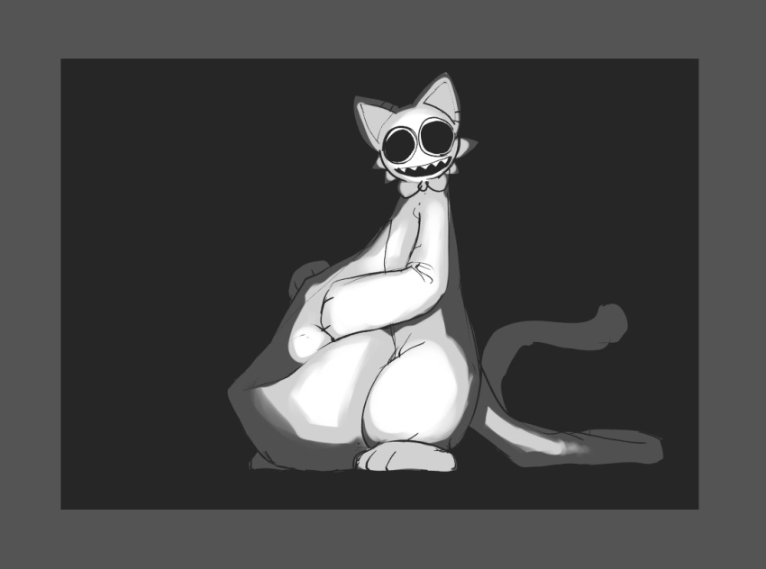 2024 ambiguous_anthro ambiguous_gender ambiguous_pred anthro anthro_pred belly belly_squish big_belly border bow_tie bow_tie_only cheek_tuft delibas_(misoden) digital_drawing_(artwork) digital_media_(artwork) domestic_cat ears_up empty_eyes facial_tuft felid feline felis fully_inside grey_background grey_border greyscale hand_on_belly hand_on_own_belly hands_on_belly hands_on_own_belly huge_belly long_tail looking_at_viewer mammal misoden_(artist) monochrome monotone_background mostly_nude open_mouth open_smile scary_smile shaded shadow sharp_teeth side_view simple_background smile smiling_at_viewer solo soul_devouring_eyes squish tail teeth tuft unseen_prey vore