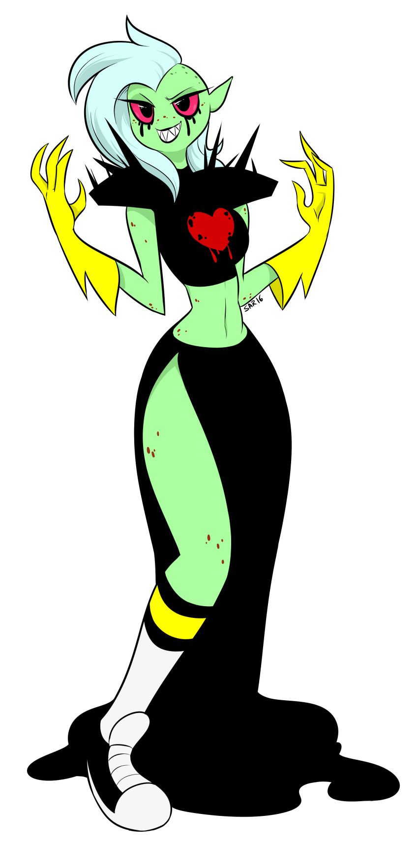 2016 absurd_res alien alien_humanoid alpha_channel bottomwear breasts clothed clothing cubic-watermelon disney eyebrows female fingers footwear freckles full-length_portrait gloves green_body green_skin grin hair handwear hi_res humanoid humanoid_pointy_ears long_hair lord_dominator midriff navel noseless not_furry pink_sclera portrait sharp_teeth shoes smile socks solo standing teeth topwear wander_over_yonder white_hair