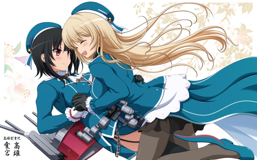 2girls atago_(kancolle) hat kantai_collection pantyhose shira-nyoro takao_(kancolle) uniform