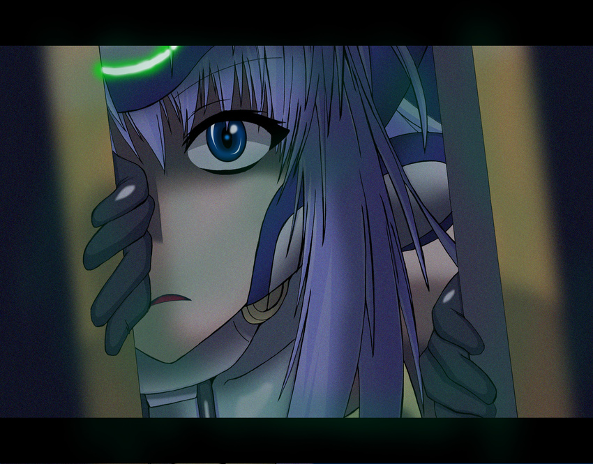 blue_eyes blue_hair d-suke highres higurashi_no_naku_koro_ni kos-mos kos-mos_ver._4 parody peeking_out solo xenosaga xenosaga_episode_iii