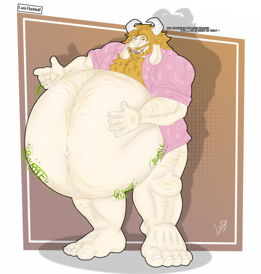 abdominal_bulge aloha_shirt anthro asgore_dreemurr beard belly belly_grab belly_hair big_belly body_hair bovid bulge caprine chest_hair clothing deltarune digestion digestion_noises facial_hair flirting flirting_with_viewer goat hair hairy_belly hand_on_belly hi_res king luisdawolf male male/male male_pred mammal mature_male monster musclegut muscular navel navel_outline pattern_clothing pattern_shirt pattern_topwear patting_belly royalty rumbling_stomach shirt solo standing topwear undertale_(series) vore wolfoxangel.f