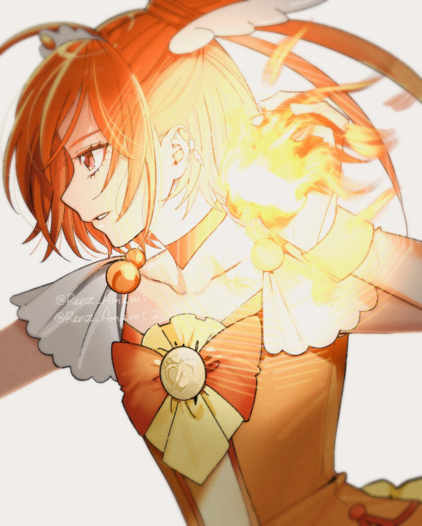 collar cure_sunny fire frills from_side highres hino_akane_(smile_precure!) orange_hair precure renz_amami ribbon skirt smile_precure! wings wristband