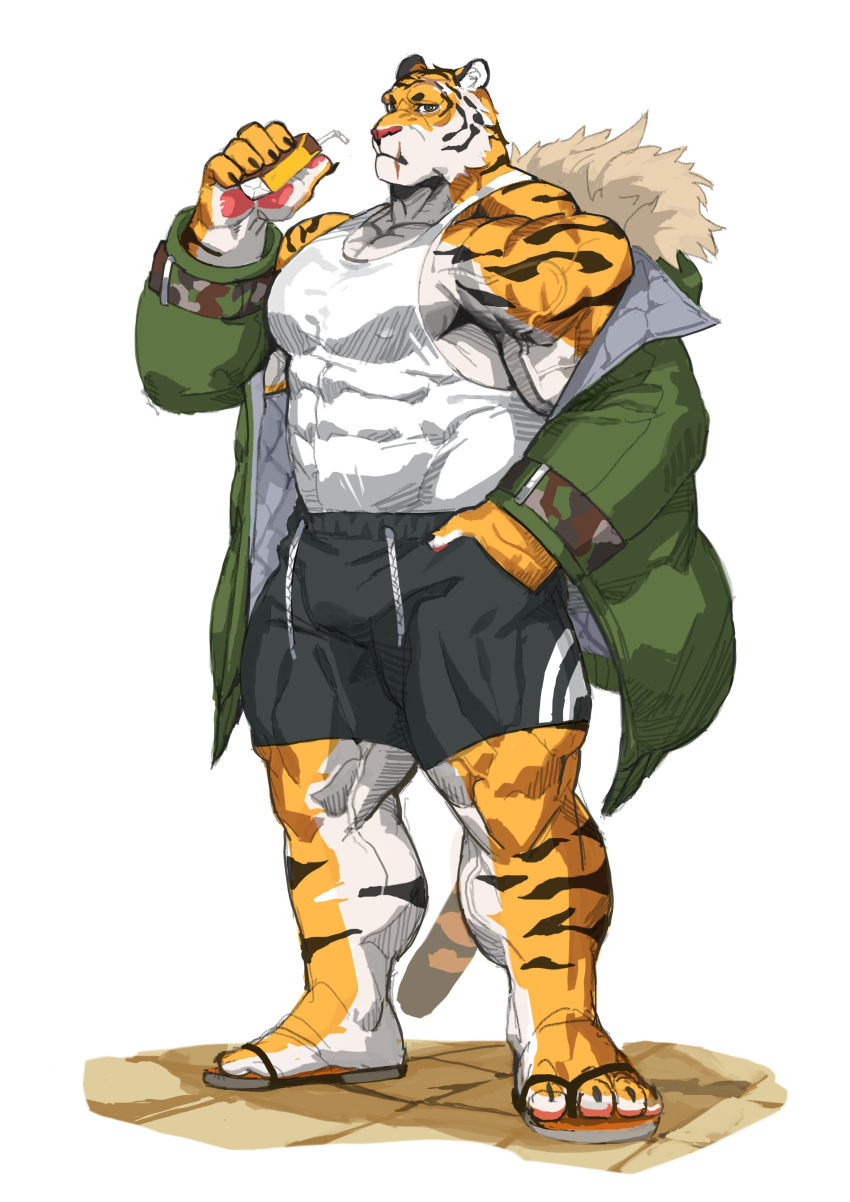 abs absurd_res anthro biceps felid hi_res juice_box male mammal muscular muscular_anthro muscular_male nipples pantherine pecs solo striped_body stripes tiger traver009 vein veiny_muscles