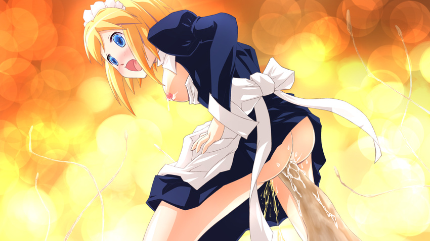 1girl blonde_hair blue_eyes blush breasts flying_maid game_cg maid nipples sex tentacle vaginal