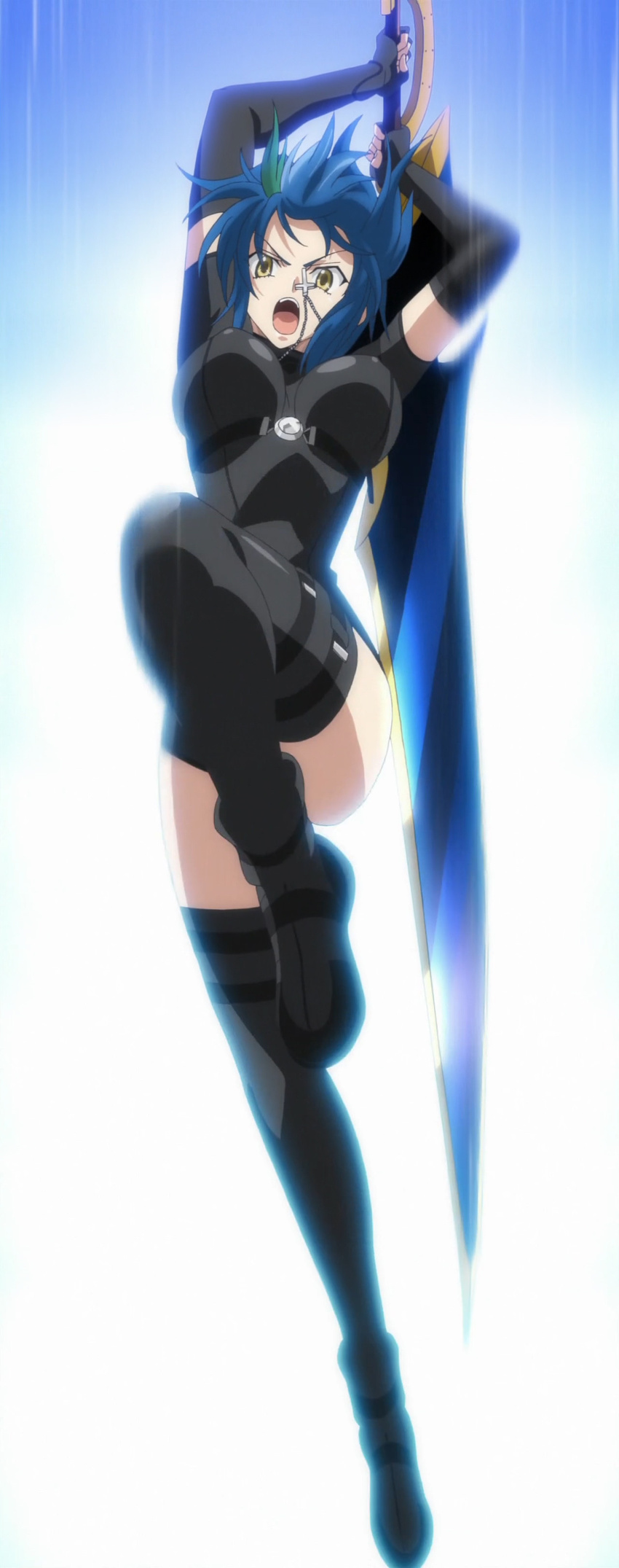 1girl blue_hair breasts high_school_dxd large_breasts short_hair solo sword weapon xenovia_(high_school_dxd)