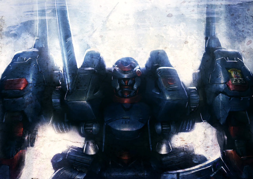 armored_core_5 ebizome emblem looking_at_viewer mecha no_humans science_fiction solo weapon