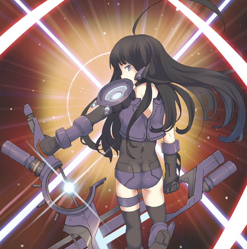 absurdres anyannko black_hair gloves highres long_hair original solo thigh_strap thighhighs weapon