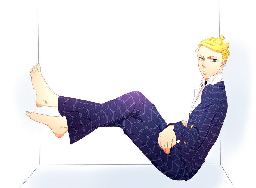 bad_id bad_pixiv_id blonde_hair blue_eyes formal highres jojo_no_kimyou_na_bouken male_focus prosciutto solo suit xxkrm