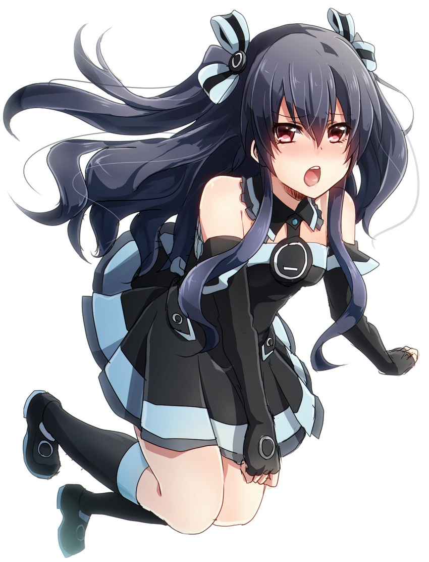 :o bare_shoulders black_dress black_hair blush bow choujigen_game_neptune_mk2 dress full_body hair_bow hair_ornament highres keita_(tundereyuina) long_hair looking_at_viewer neptune_(series) open_mouth red_eyes solo two_side_up uni_(choujigen_game_neptune) white_background