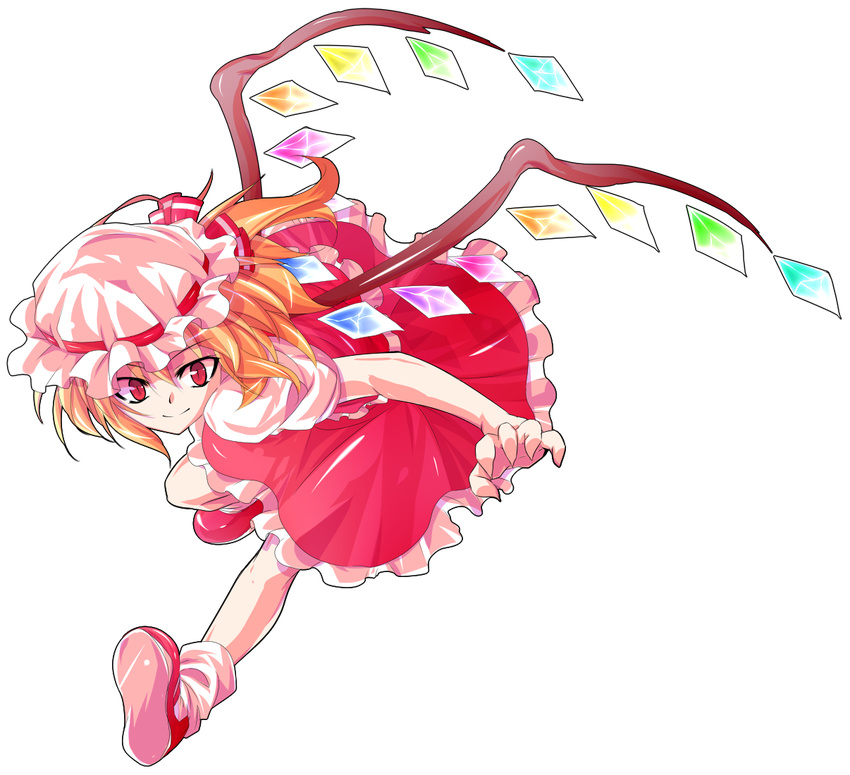 alphes_(style) blonde_hair dairi dress flandre_scarlet full_body hat parody red_eyes short_hair side_ponytail smile solo style_parody touhou transparent_background wings