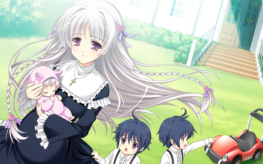 ankoromochi game_cg long_hair purple_eyes satou_satoru shitsuji_ga_aruji_wo_erabu_toki veronica_rubenstadt white_hair