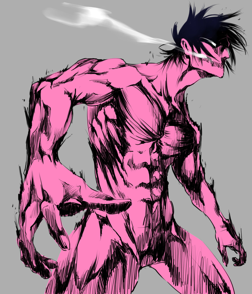 black_hair monochrome muscle no_pupils nude rogue_titan shingeki_no_kyojin