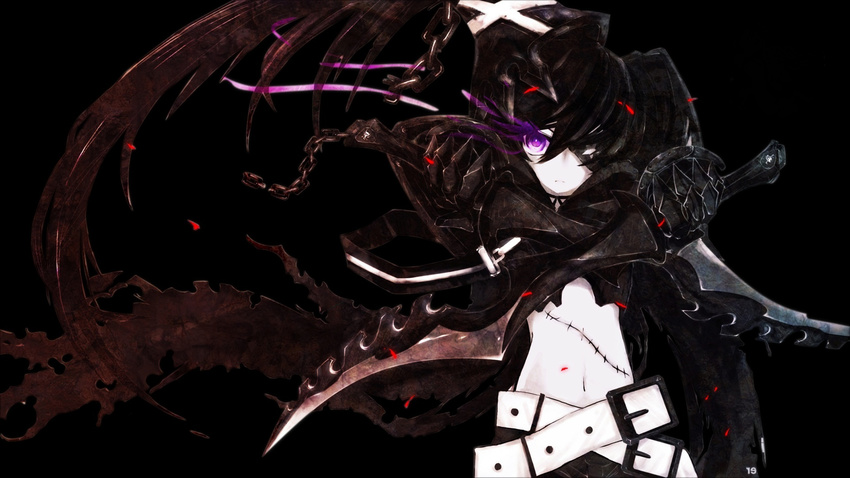 black_hair black_rock_shooter insane_black_rock_shooter kuroi_mato sword weapon