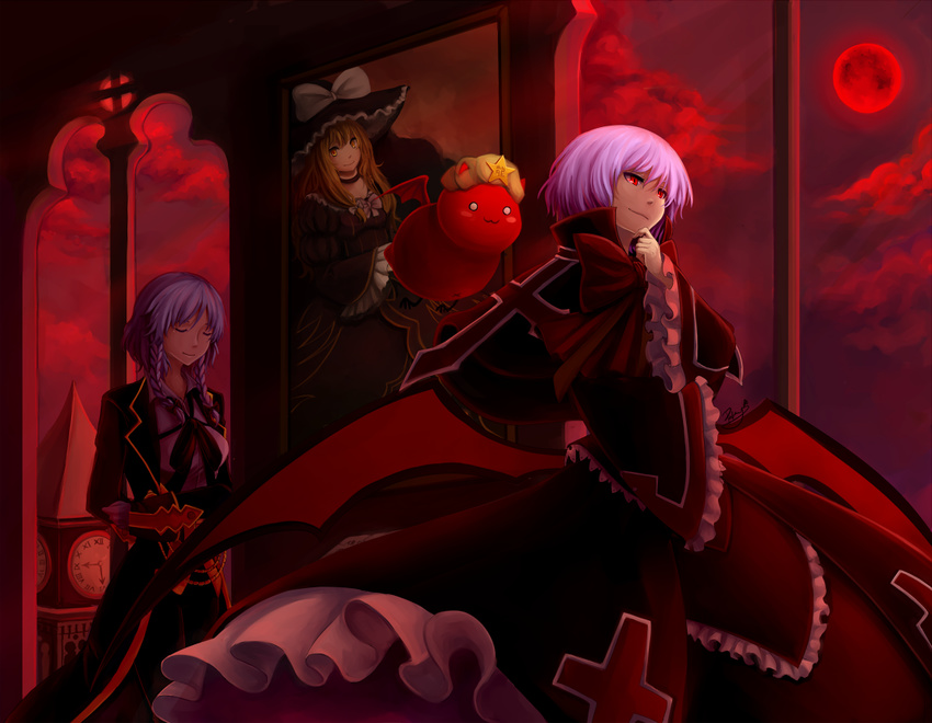 beatrice beatrice_(cosplay) blazblue cosplay crossover female_butler gii hong_meiling izayoi_sakuya kirisame_marisa moon multiple_girls nago pokey rachel_alucard rachel_alucard_(cosplay) red_moon remilia_scarlet touhou umineko_no_naku_koro_ni valkenhayn_r_hellsing valkenhayn_r_hellsing_(cosplay)