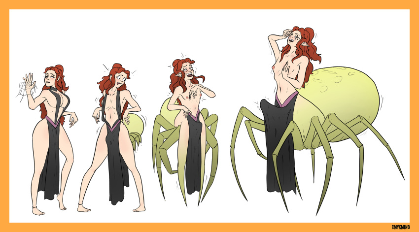 2024 6_legs 8_legs ahegao anklet arachnid arthropod arthropod_abdomen artist_name artist_name_underwear barefoot black_bottomwear black_clothing black_loincloth border bottomwear breast_reduction clothed clothing crossgender digital_drawing_(artwork) digital_media_(artwork) drider dungeons_and_dragons erect_nipples erection erection_under_loincloth feet female femboy ftm_crossgender genital_growth green_body green_skin growth hair hand_on_head hasbro hi_res humanoid humanoid_pointy_ears jewelry loincloth loincloth_only long_hair looking_at_butt looking_pleasured male navel nipples open_mouth orange_border penis_growth pointy_ears red_hair sequence simple_background solo species_transformation spider_web text tina_(tinaskye) tongue tongue_out topless transformation white_background wizards_of_the_coast wovenmind