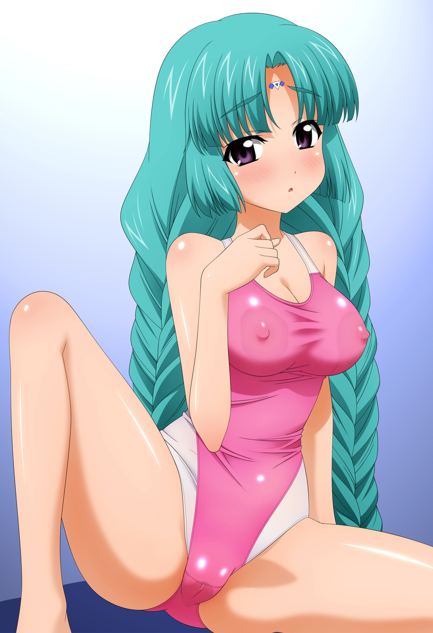 1girl absurdres aqua_eyes cameltoe canal_volphied covered_nipples erect_nipples highres long_hair lost_universe sugimura_tomokazu swimsuit