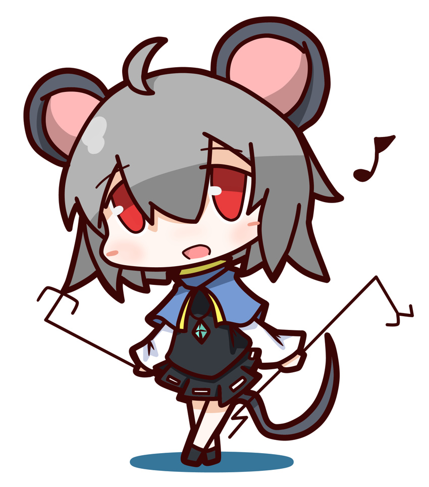 animal_ears crystal dowsing_rod grey_hair highres jewelry mouse_ears mouse_tail musical_note nazrin nuu_(nu-nyu) open_mouth pendant red_eyes short_hair smile tail touhou
