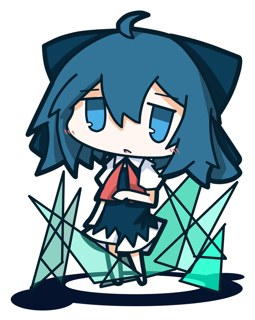absurdres bad_id bad_pixiv_id blue_eyes blue_hair blush bow cirno highres ice nuu_(nu-nyu) open_mouth short_hair touhou wings
