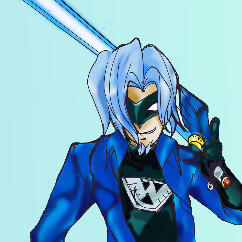 blue_hair facial_hair goatee grin ikazan_(artist) mask nintendo platinum_games smile smirk sword the_wonderful_101 weapon wonder_blue