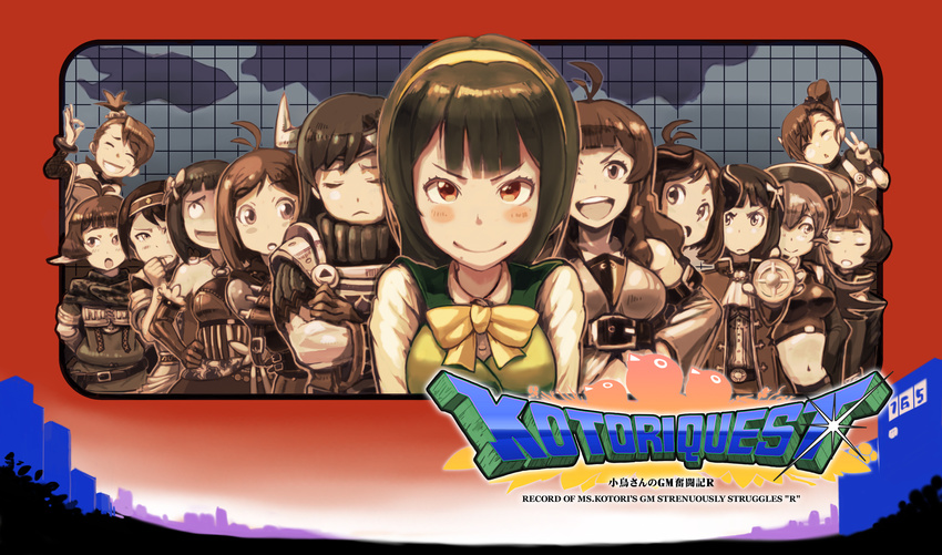 akizuki_ryou amami_haruka crossed_arms dragon_quest futami_ami futami_mami hidaka_ai hidaka_mai highres idolmaster idolmaster_(classic) idolmaster_dearly_stars kisaragi_chihaya kousaku mizutani_eri multiple_girls ok_sign otonashi_kotori parody v