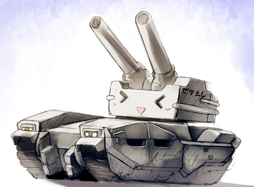 caterpillar_tracks closed_eyes ground_vehicle gundam kantai_collection military military_vehicle motor_vehicle no_humans onibi_(foxhound4185) rensouhou-chan tank tank_focus translated type_61_(gundam)