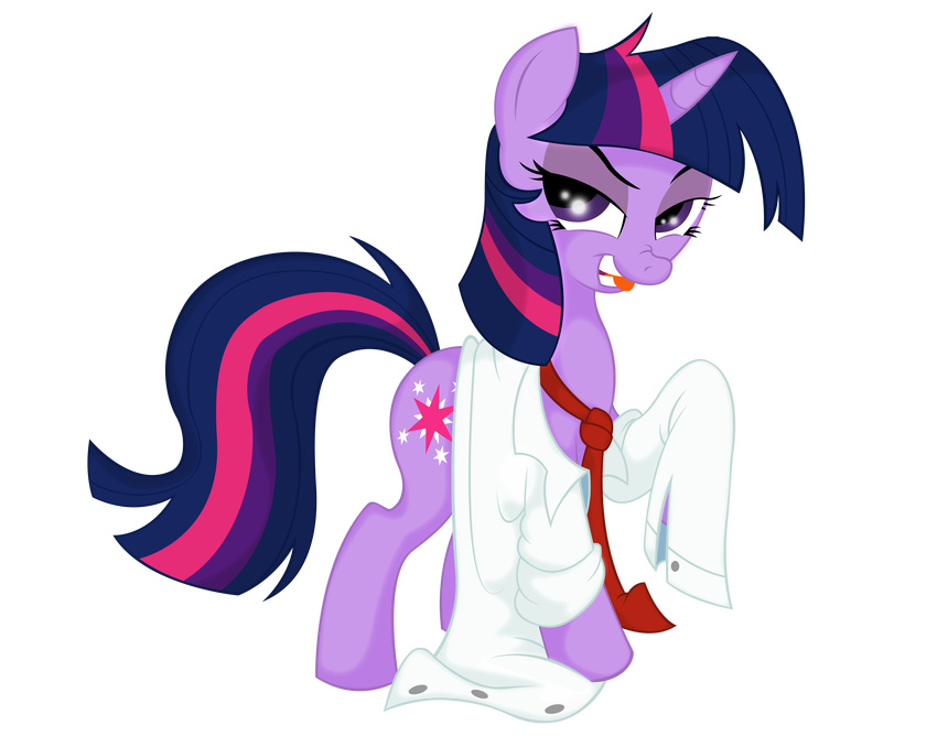 absurd_res alpha_channel coat cutie_mark equine female feral friendship_is_magic hair hi_res horn horse killryde lab_coat looking_at_viewer mammal my_little_pony naughty_face necktie pony purple_eyes smile teeth tongue tongue_out twilight_sparkle_(mlp) two_tone_hair unicorn