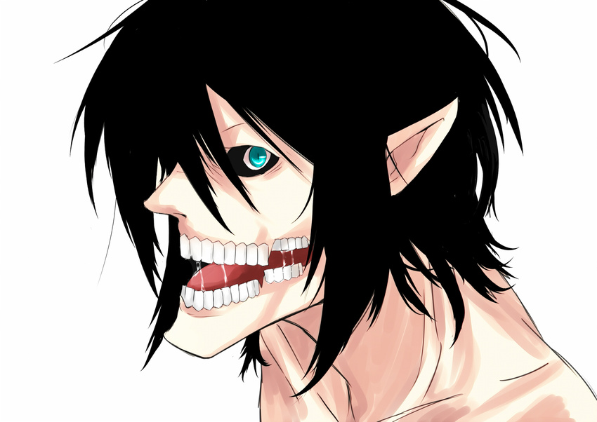 black_hair face giant green_eyes male male_focus monster open_mouth rogue_titan saliva shingeki_no_kyojin solo